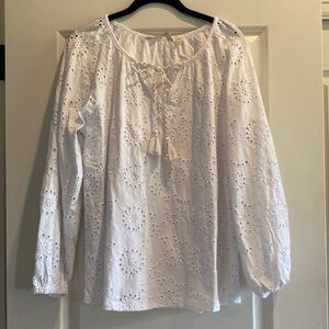 NWT Soft Surroundings Rhiannon Eyelet Peasant Top, White, Sz M(10/12)